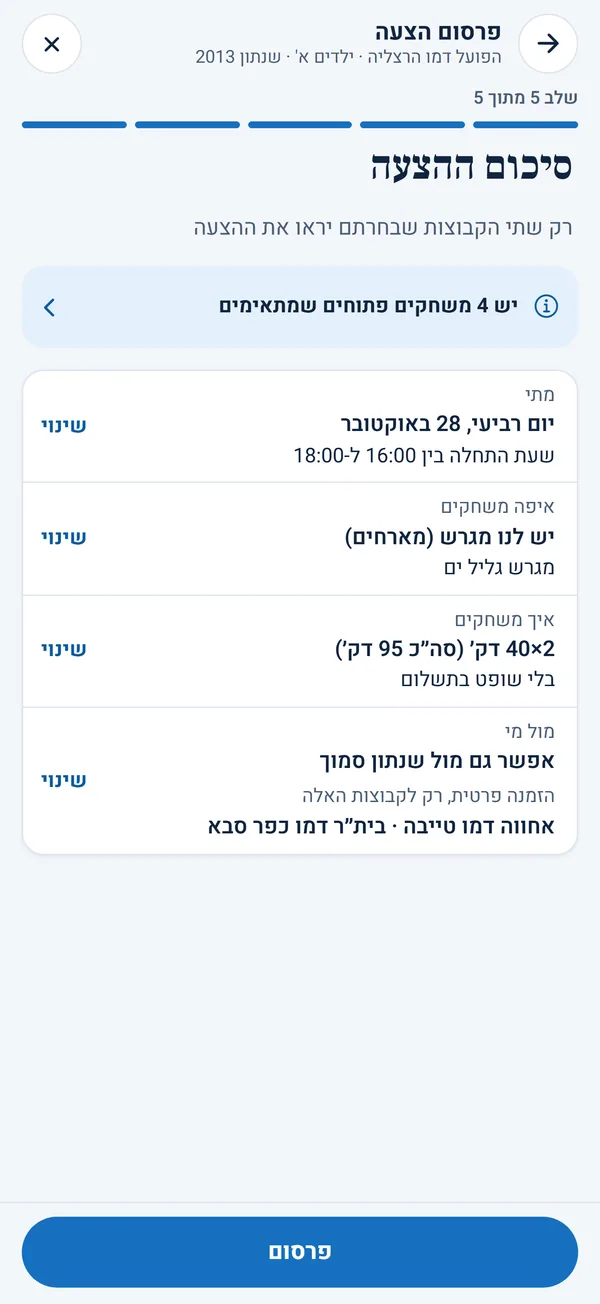 The summary of a match offer before it is published: when, where, the format and the opponent